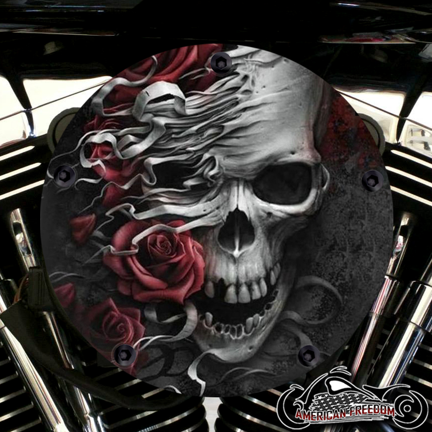 Harley Davidson High Flow Air Cleaner Cover - Ribbon Rose Skull